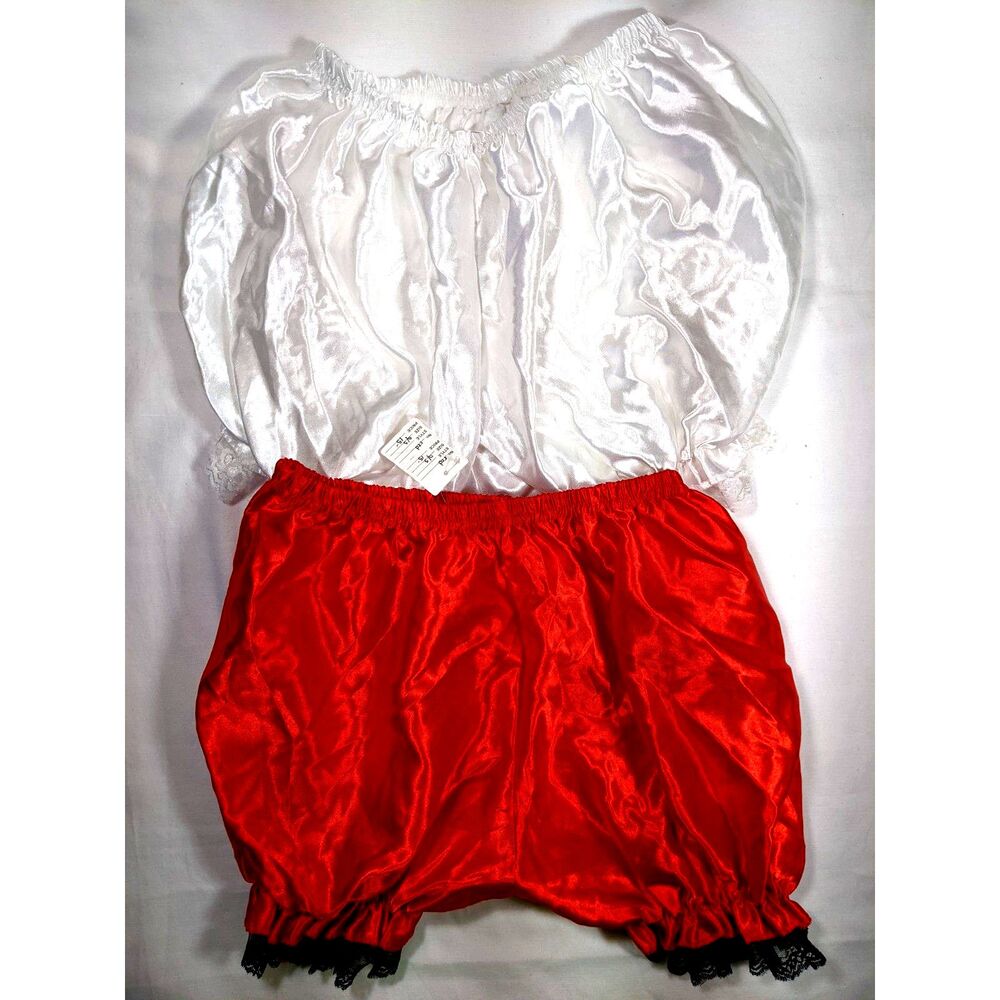 2 Pair Satin Bloomers White Red Knickers Lace Trim Cosplay Costume Sz S M L NEW